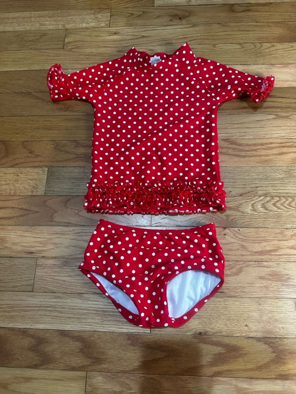 Ruffle Butts Red & White Polka Dot 2 Pc Bathing Suit Swim Top 28-24 Months